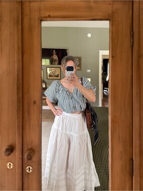 Mirth striped puff sleeve crop top size M 100% cotton |euro summer |cottagecore